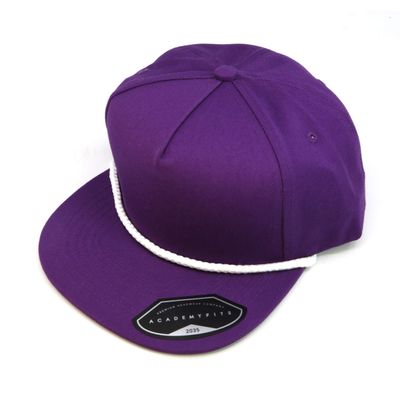 AcademyFits 6 Panel Golf Rope Adjustable Snapback Flat Visor Structured #2035 (Purple/White Rope (2035))