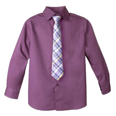 Spring Notion Big Boys' Cotton Blend Dress Shirt and Tie Set 12M Dusty Purple-81