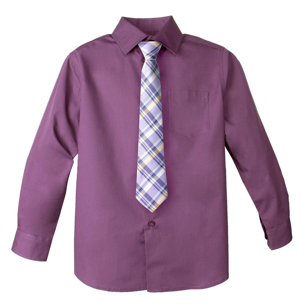 Spring Notion Big Boys' Cotton Blend Dress Shirt and Tie Set 12M Dusty Purple-81