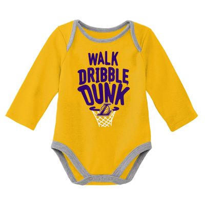 Outerstuff Los Angeles Lakers NBA Newborn Trophy 2-PC Creeper Set, Gold/Grey 0-3M
