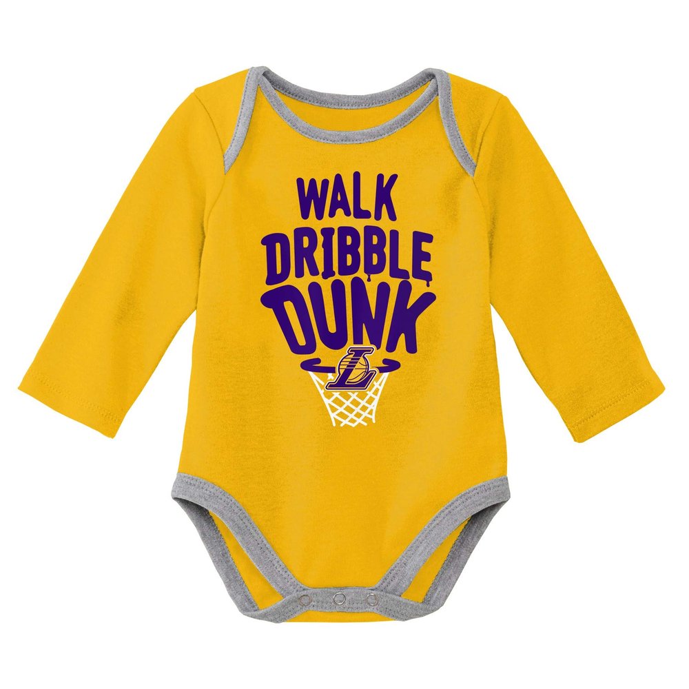 Outerstuff Los Angeles Lakers NBA Newborn Trophy 2-PC Creeper Set, Gold/Grey 0-3M