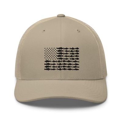 American Fish Flag Saltwater Trucker Hat Ball Cap Snapback Mesh Black Pink