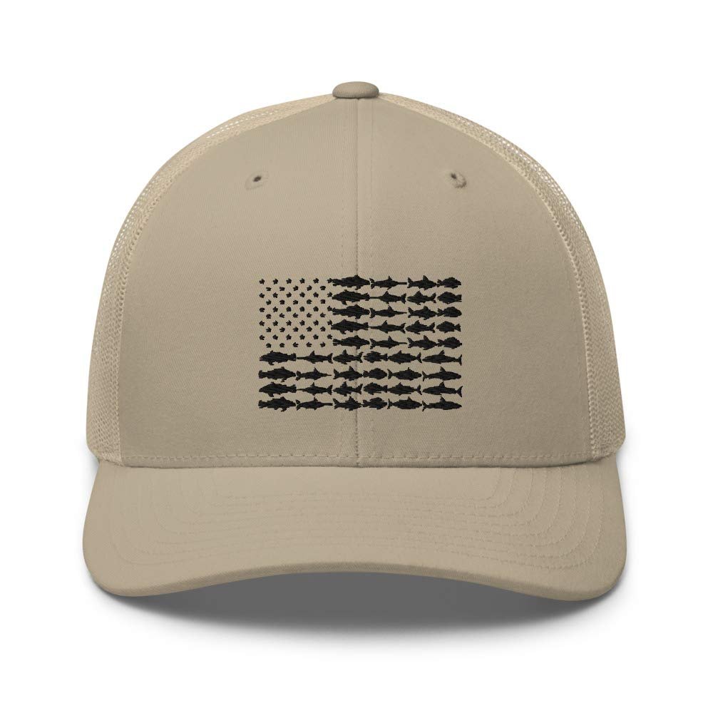 American Fish Flag Saltwater Trucker Hat Ball Cap Snapback Mesh Black Pink