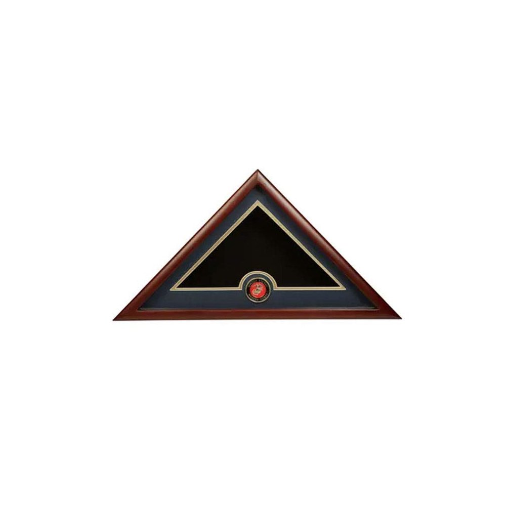Medallion Flag Display Case, Memorial Flag Display case with Marine Corps - Maron.