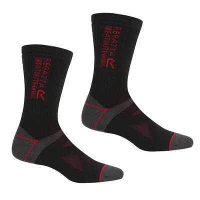 Regatta Unisex Adult Wool Hiking Boot Socks (Pack of 2) (10, 13) (Black/Dark Red)