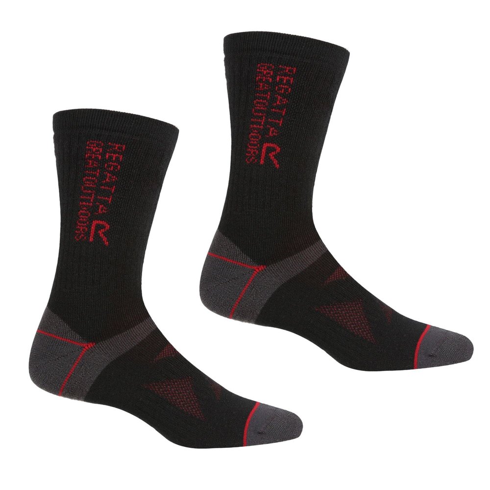Regatta Unisex Adult Wool Hiking Boot Socks (Pack of 2) (10, 13) (Black/Dark Red)