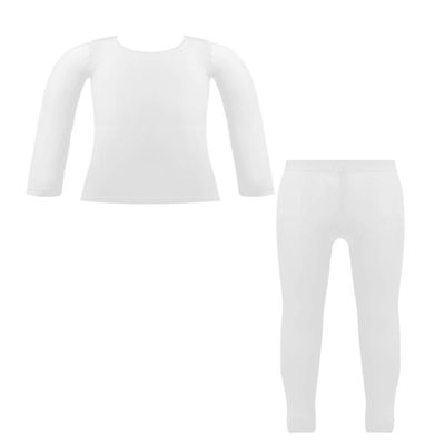 YONGHS Kids Girls Boys Athletic Base Layer Underwear Set Long John Undergarment Long Sleeve Compression Shirt with Pantyhose White 10