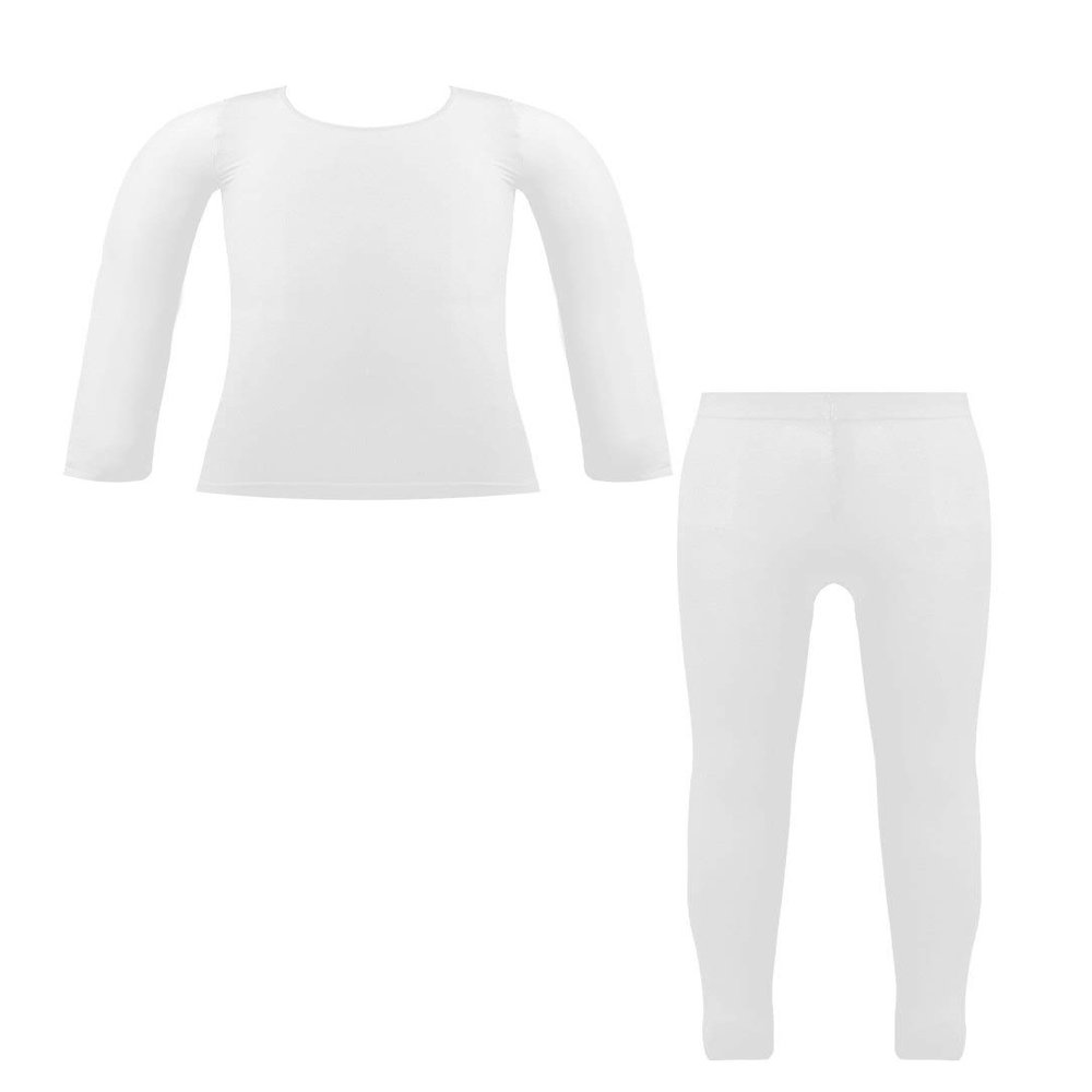 YONGHS Kids Girls Boys Athletic Base Layer Underwear Set Long John Undergarment Long Sleeve Compression Shirt with Pantyhose White 10