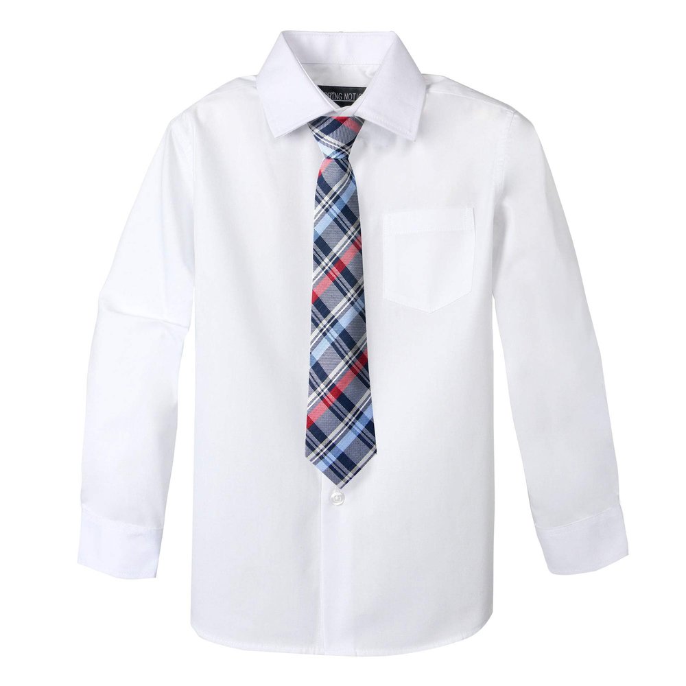 Spring Notion Big Boys' Cotton Blend Dress Shirt and Tie Set 6 White-79