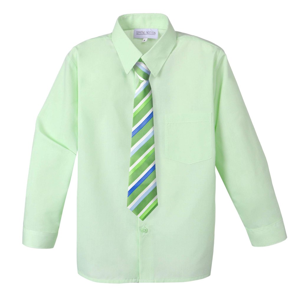 Spring Notion Big Boys' Cotton Blend Dress Shirt and Tie Set 12M Pastel Green-68