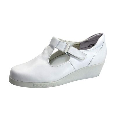 24 Hour Comfort Reanne (1886) Women's Wide Width T-Strap Leather Shoes White 10