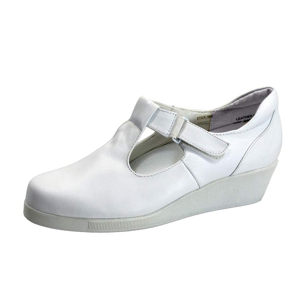 24 Hour Comfort Reanne (1886) Women's Wide Width T-Strap Leather Shoes White 10