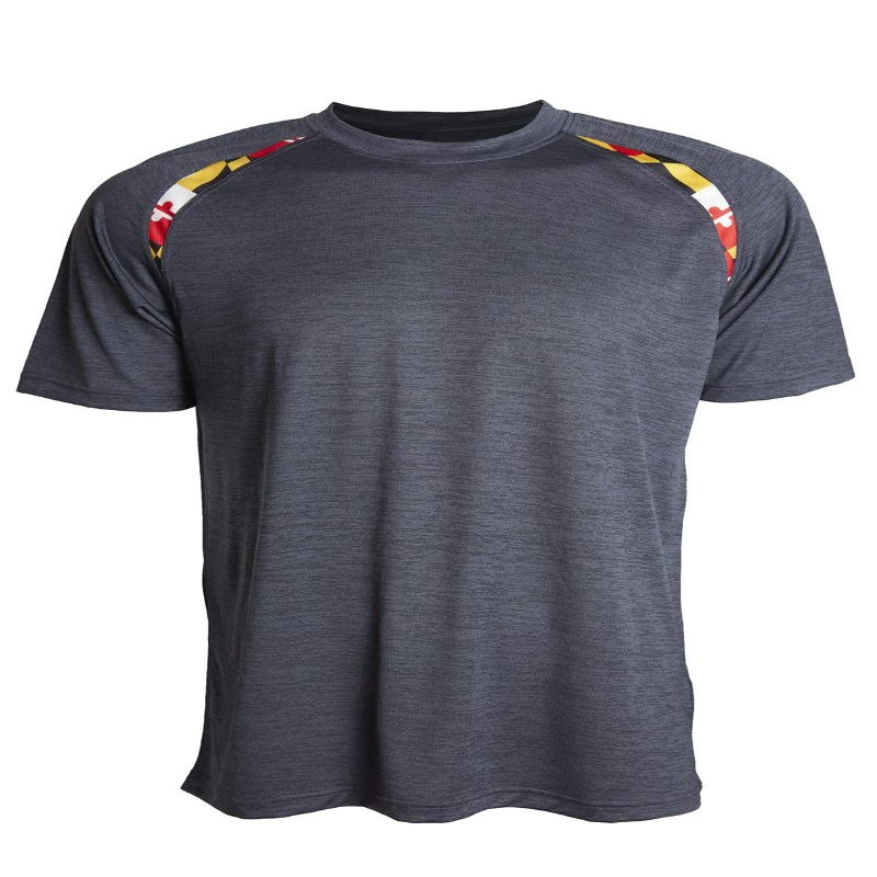 Covalent Activewear Maryland State Souvenir Short Sleeve Gift T-Shirt with Maryland Flag Shoulder Inserts (XS, Carbon Heather)