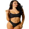 renvena Women One Piece Monokini Back Strapes Crisscross Crop Top Side Ring Connected Briefs Bathing Suit Black Large view 2