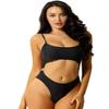 renvena Women One Piece Monokini Back Strapes Crisscross Crop Top Side Ring Connected Briefs Bathing Suit Black Large view 3