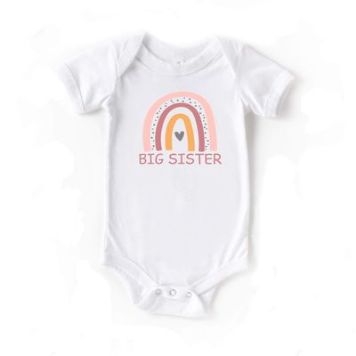 Little Spunkies Big Sister Rainbow Cute Baby Girl Short Sleeve Bodysuit