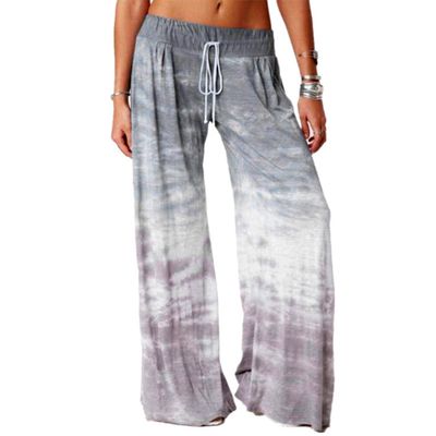 Women's Yoga Sports Pants Elastic Soft Modal Cotton Loose Tie Dye Printing Loose Gradient Gray