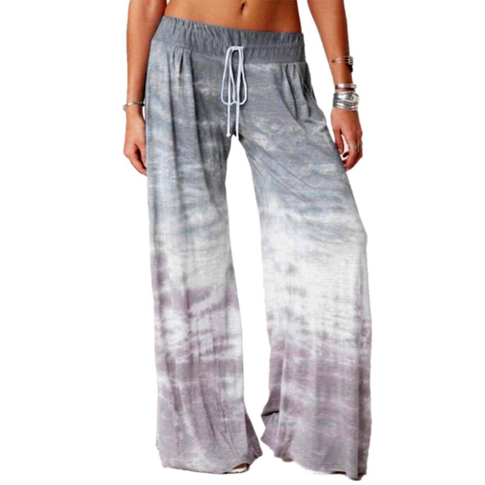 Women's Yoga Sports Pants Elastic Soft Modal Cotton Loose Tie Dye Printing Loose Gradient Gray