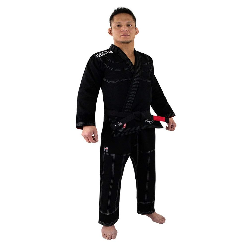 Combat Corner v6 Ultra Light Preshrunk IBJJF Approved Brazilian BJJ Jiu Jitsu Gi for Men and Women | Adult & Youth Sizes - Free BJJ Gi White Belt (Black, A-2)