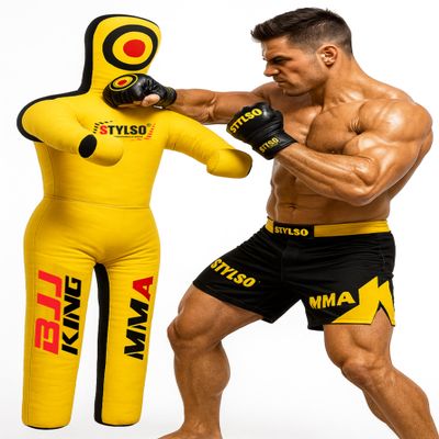 Unfilled Grappling Dummy Adult Life Size Wrestling & BJJ Training Dummy, MMA Jiu Jitsu Judo Takedown & Throwing Practice, Heavy-Duty Triple-Stitched Canvas Submission Dummy (Yellow, 5ft / 60")