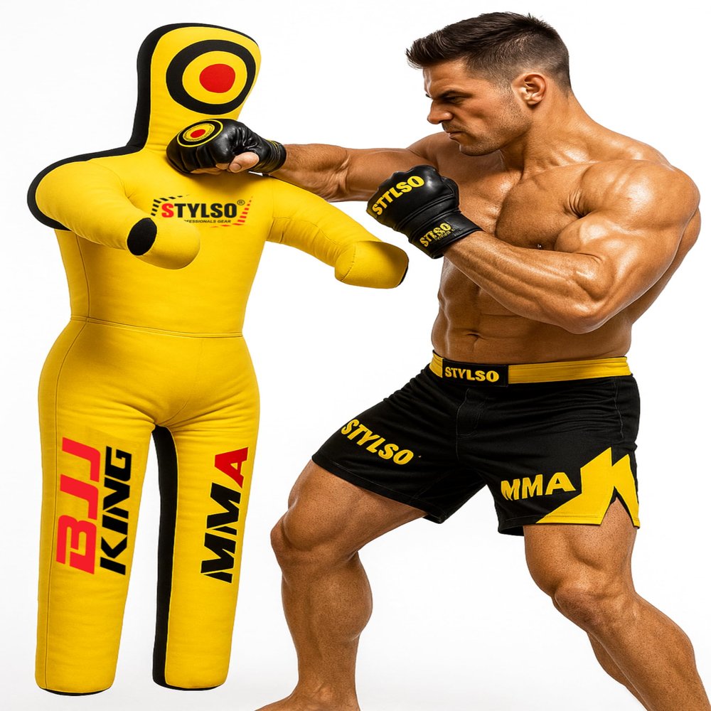 Unfilled Grappling Dummy Adult Life Size Wrestling & BJJ Training Dummy, MMA Jiu Jitsu Judo Takedown & Throwing Practice, Heavy-Duty Triple-Stitched Canvas Submission Dummy (Yellow, 5ft / 60")