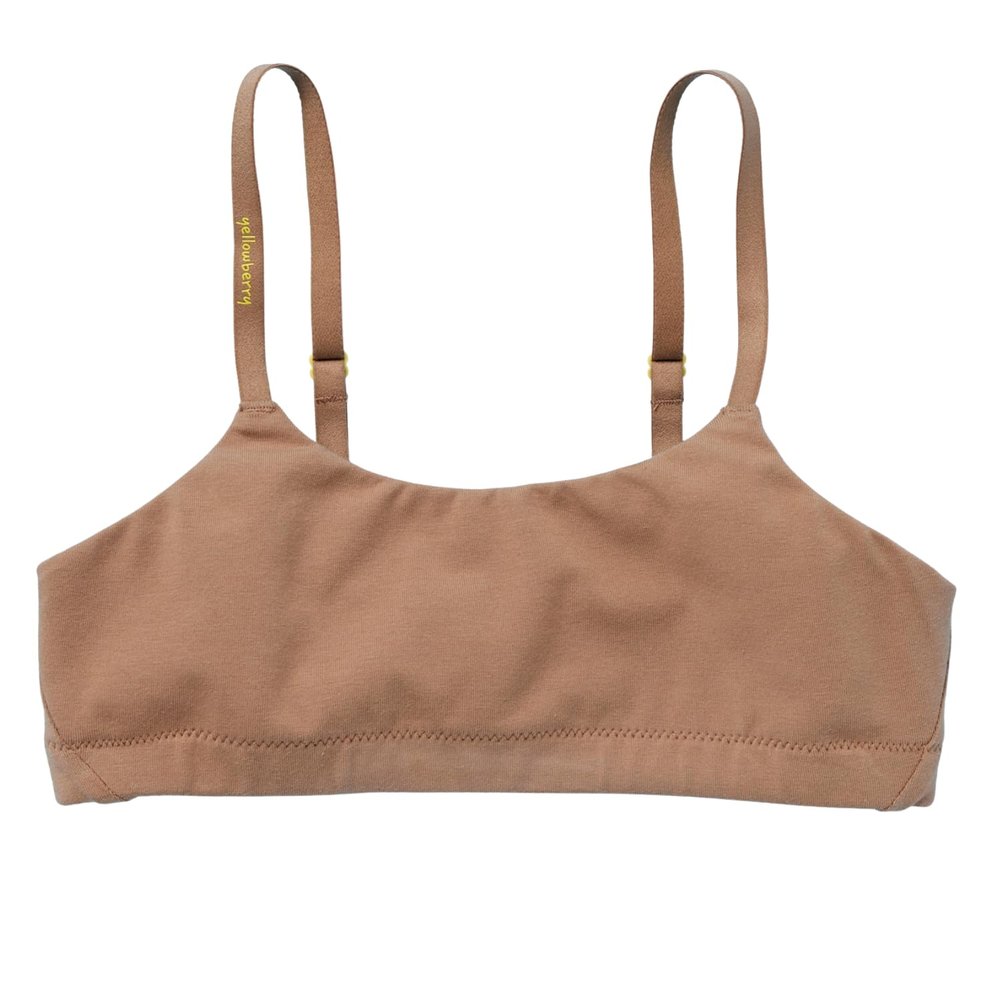 Yellowberry Pipit Training Bra for Girls, Tweens & Teens First Bra with Convertible Adjustable Straps, Wireless & Tagless (Plus 1, Mocha)
