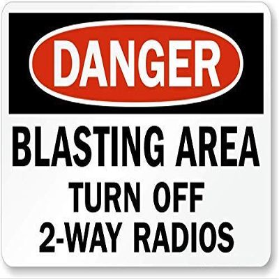 The Sign Studio - 12 x 18 Aluminum (.040) Sign  OSHA Danger Sign: Blasting Area Turn Off 2-Way Radios