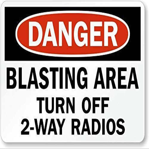 The Sign Studio - 12 x 18 Aluminum (.040) Sign  OSHA Danger Sign: Blasting Area Turn Off 2-Way Radios