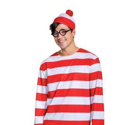 Wheres Waldo Halloween Costume Kit, Official Waldo Costume Set with Beanie and Glasses, Adult Size Costume Accessories Multicolored