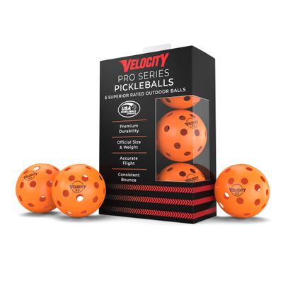 Velocity Outdoor Pickleball Balls, 6 Pack in Orange - USAPA Approved Official Size and Weight 40 Hole Pickleballs