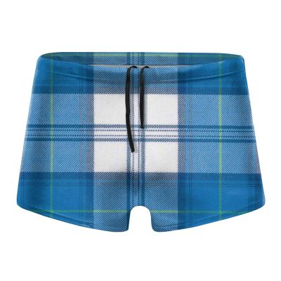Alpsport Men'S Blue Thin Line Grid Swimwear Boxer Briefs Swim Trunk Triangle Thong Bikini Swimsuit