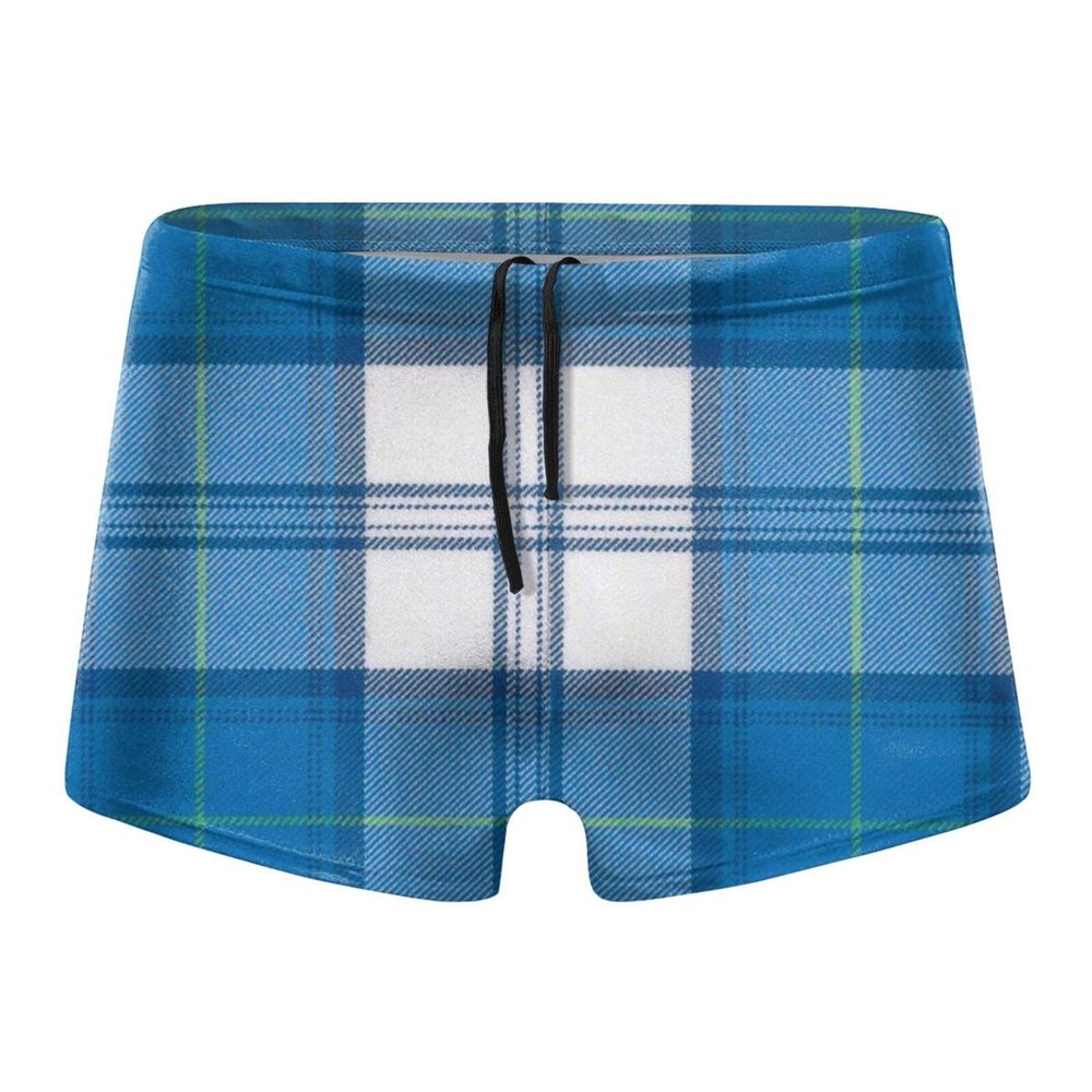 Alpsport Men'S Blue Thin Line Grid Swimwear Boxer Briefs Swim Trunk Triangle Thong Bikini Swimsuit