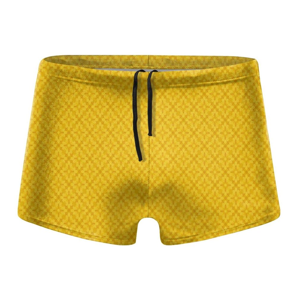 Alpsport Men'S Yellow White Stripes Swimwear Boxer Briefs Swim Trunk Triangle Thong Bikini Swimsuit