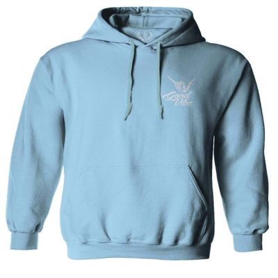 0012. Good Vibe Bones Hand Shaka Cool Vintage Hipster Graphic Sweatshirt Pullover Hoodie (Light Blue, Medium)