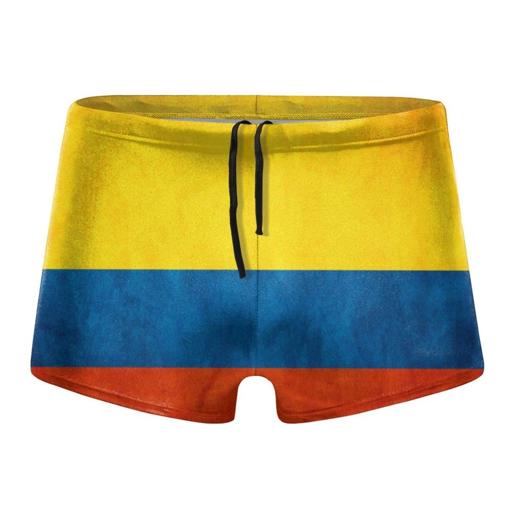 Alpsport Men'S Colombia Flag Swimwear Boxer Briefs Swim Trunk Triangle Thong Bikini Swimsuit