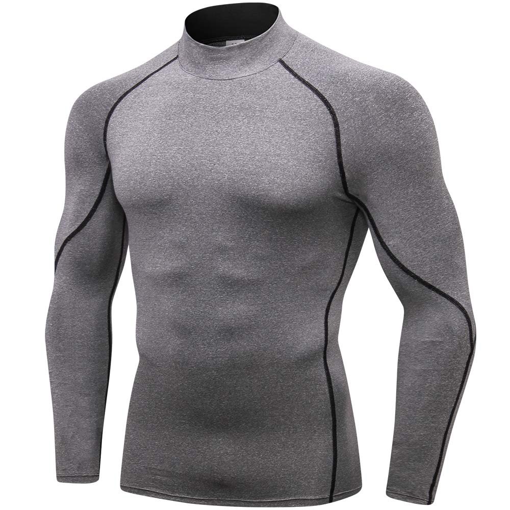 Men's Compression Shirts Long Sleeve Athletic Workout Tops Gym Undershirts Active Sports Baselayers Grey