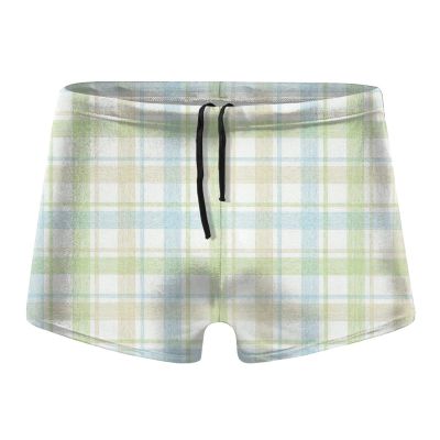 Alpsport Men'S Blue Thin Line Grid Swimwear Boxer Briefs Swim Trunk Triangle Thong Bikini Swimsuit