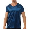 ACSUSS Men Shiny Satin V Neck Short Sleeve Solid Color T-Shirt Loose Pajamas Crop Tops Sleepwear Navy_Blue X-Large view 1