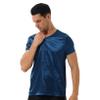 ACSUSS Men Shiny Satin V Neck Short Sleeve Solid Color T-Shirt Loose Pajamas Crop Tops Sleepwear Navy_Blue XX-Large view 2