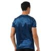 ACSUSS Men Shiny Satin V Neck Short Sleeve Solid Color T-Shirt Loose Pajamas Crop Tops Sleepwear Navy_Blue XX-Large view 4