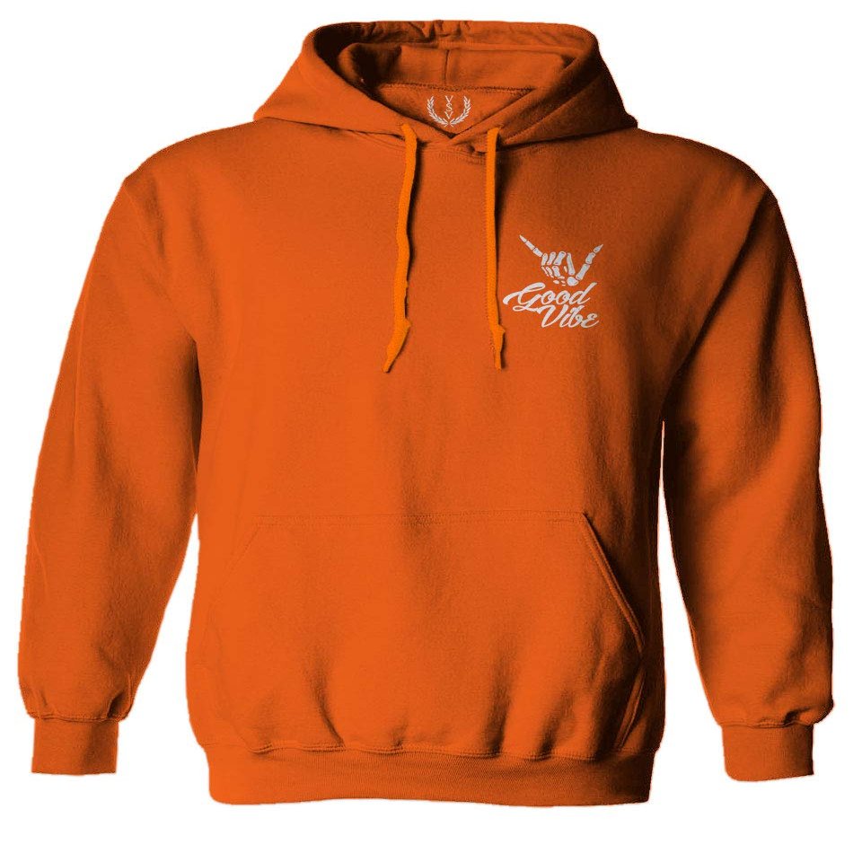 0012. Good Vibe Bones Hand Shaka Cool Vintage Hipster Graphic Sweatshirt Pullover Hoodie (Orange, Small)