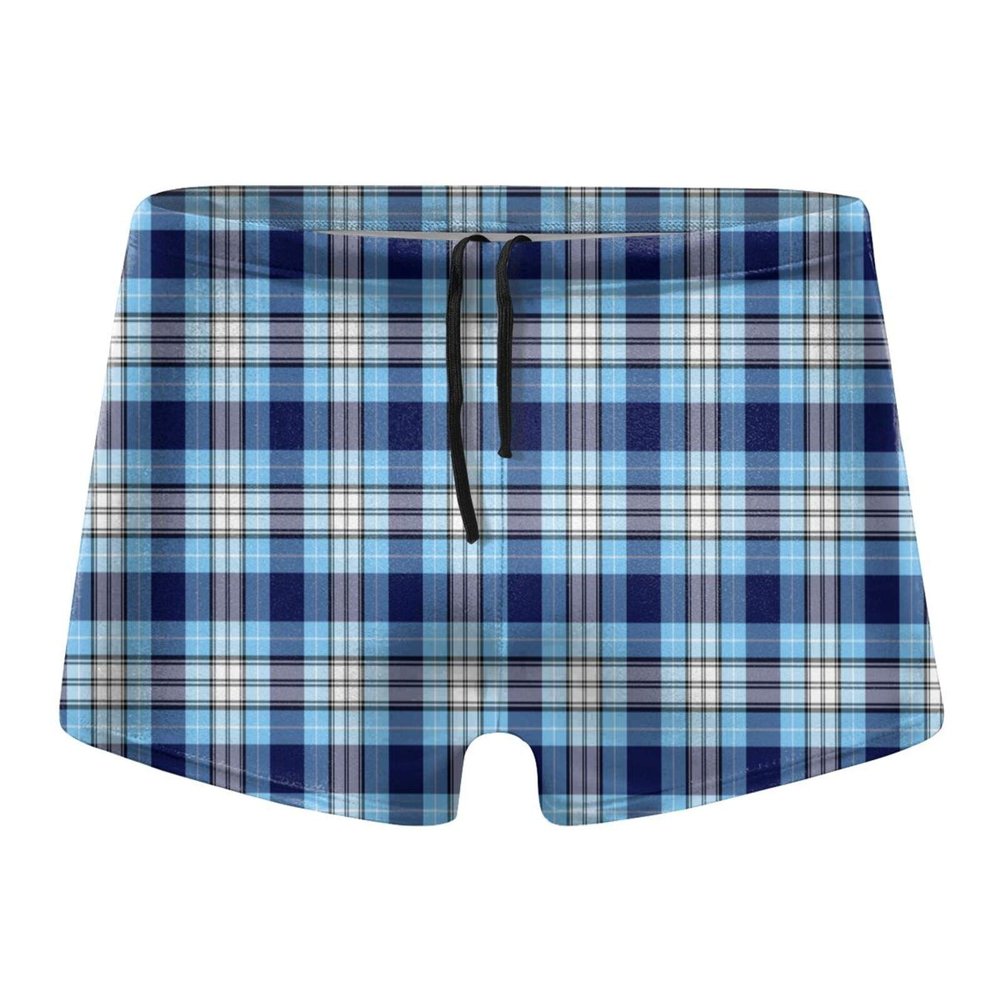 Alpsport Men'S Blue Thin Line Grid Swimwear Boxer Briefs Swim Trunk Triangle Thong Bikini Swimsuit