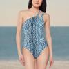 Jessica Simpson Womens Sassy Safari One Shoulder Maillot One-Piece Dark Navy SM (US 4-6) view 3