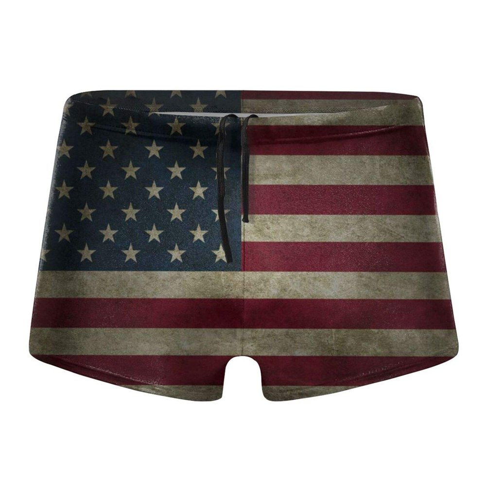 Alpsport Men'S USA Flag Swimwear Boxer Briefs Swim Trunk Triangle Thong Bikini Swimsuit
