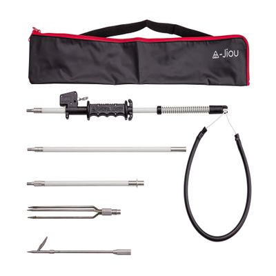A MC JIOU Fishing Pole Spear semi-Automatic Glass Fiber 5.5' Travel 3 Pieces Hawaiian Sling with 2 Tips and Bag