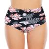 High Waisted Bikini Bottoms Ruched Tummy Control Swimsuits Bottoms Sexy Swim Bottom Bathing Suits for Women Pink Floral 2XL view 2