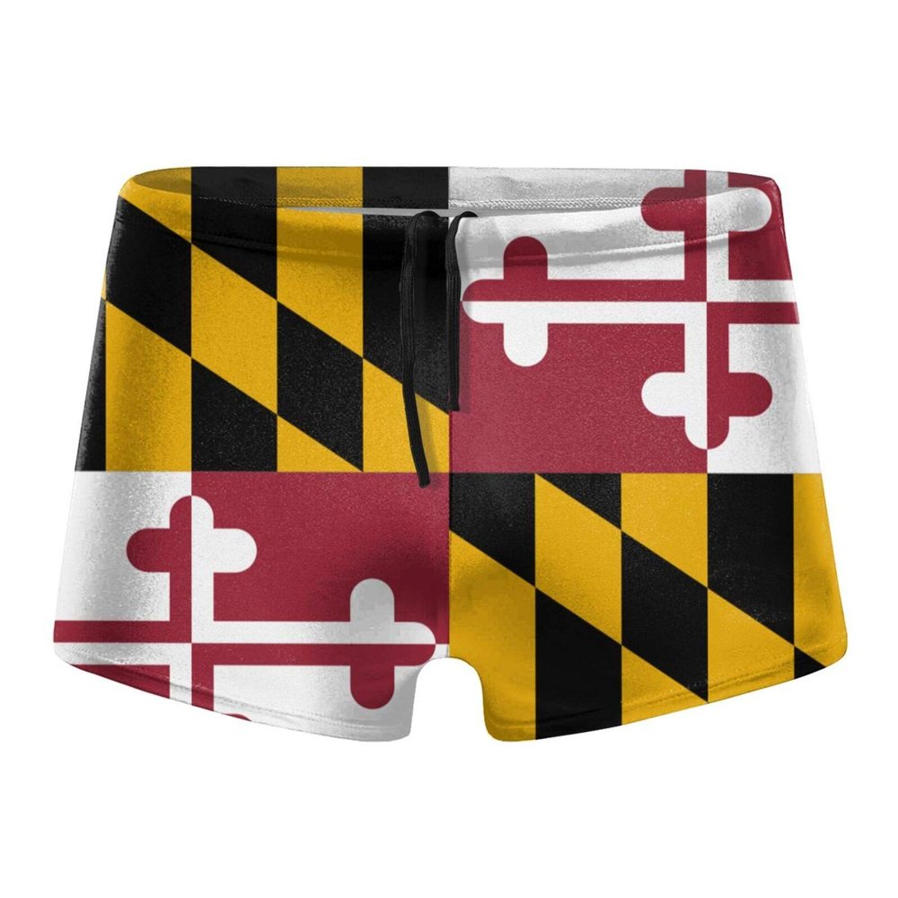 Alpsport Men'S Flag of Maryland Swimwear Boxer Briefs Swim Trunk Triangle Thong Bikini Swimsuit