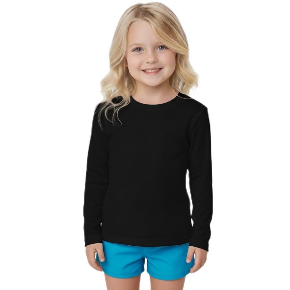 INGEAR Girls Long Sleeve Rash Guard Swim Shirt Outdoor Sports Shirt Lightweight Athletic Tee Protective Quick Dry (Black, X-Large)