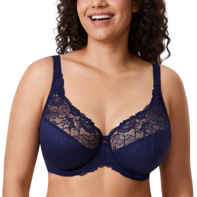 DELIMIRA Women's Minimizer Full Coverage Lace Bras Blueberry 46DD