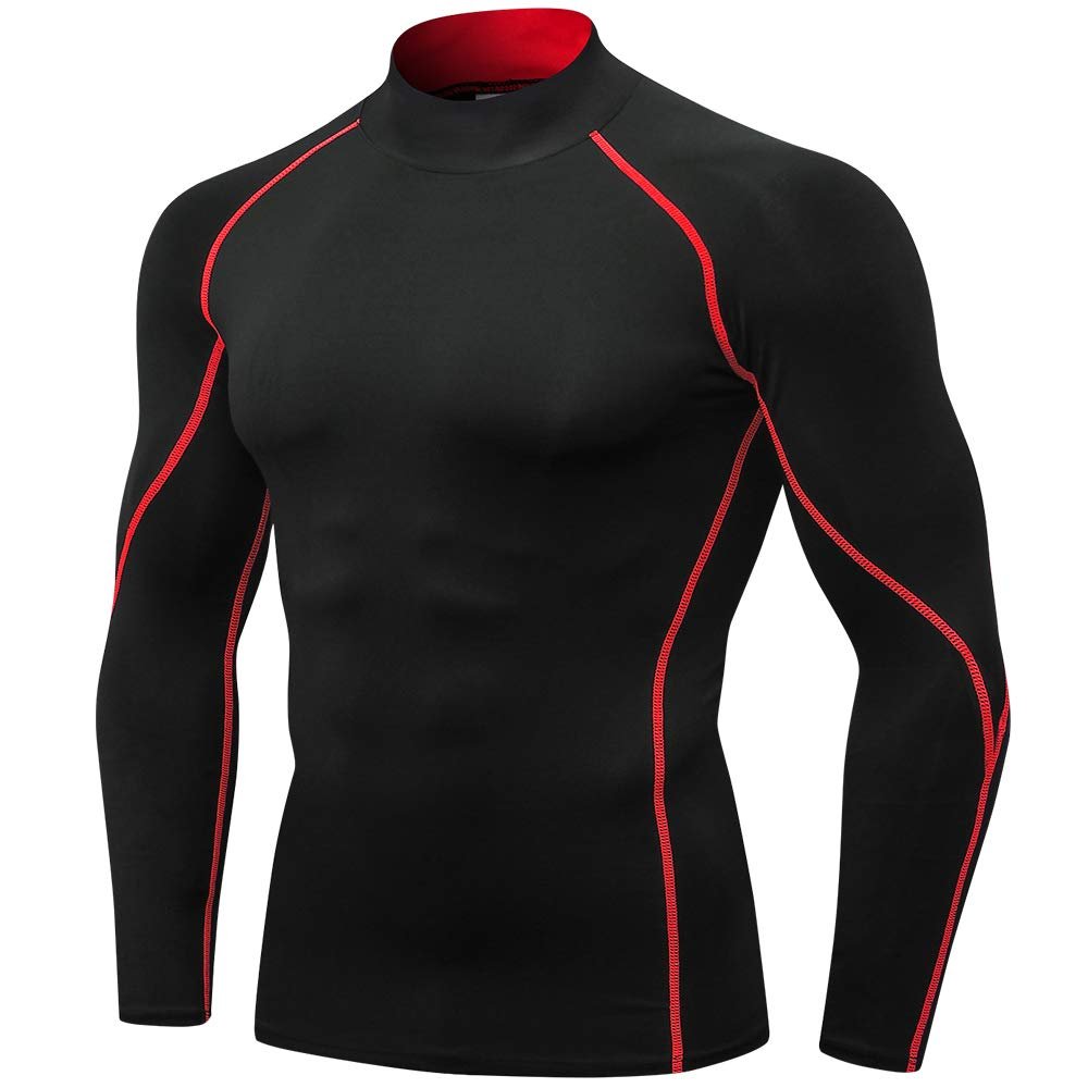Men's Compression Shirts Long Sleeve Athletic Workout Tops Gym Undershirts Active Sports Baselayers B Red Medium